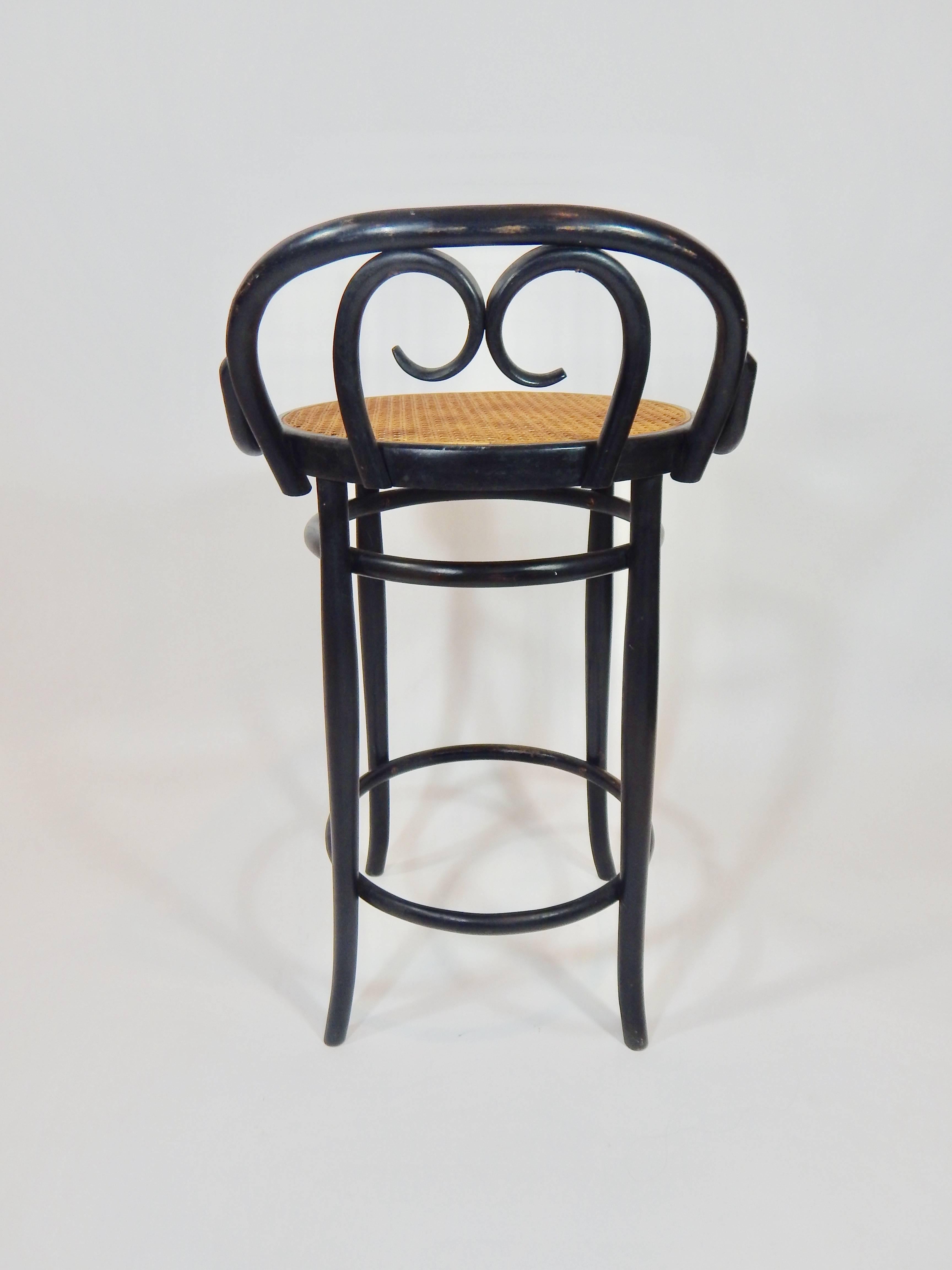 Italian Antique Black Bentwood and Cane Cafe Stool 2