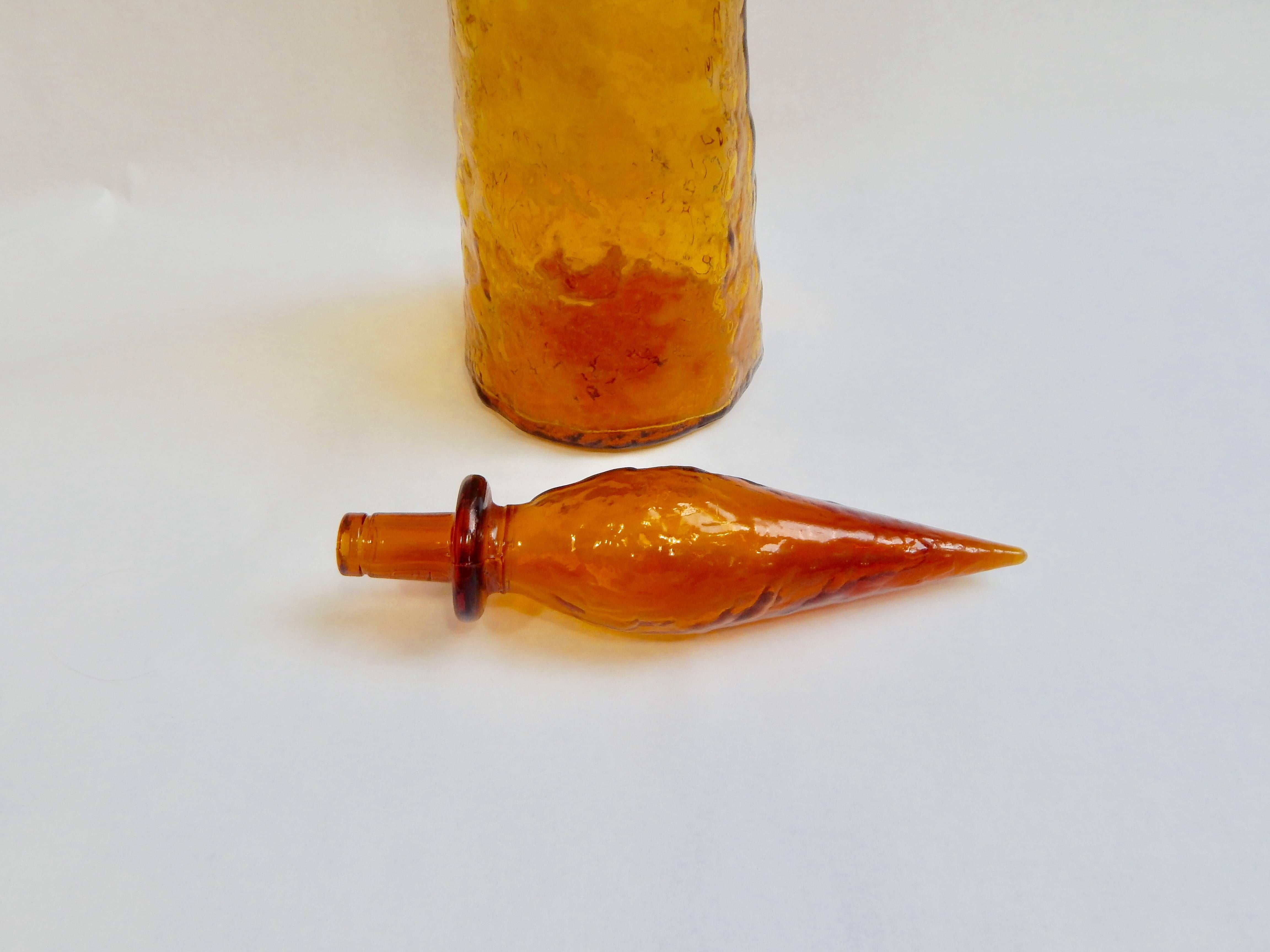 Italian Mid-Century Amber Glass Bottle Decanter, Italy