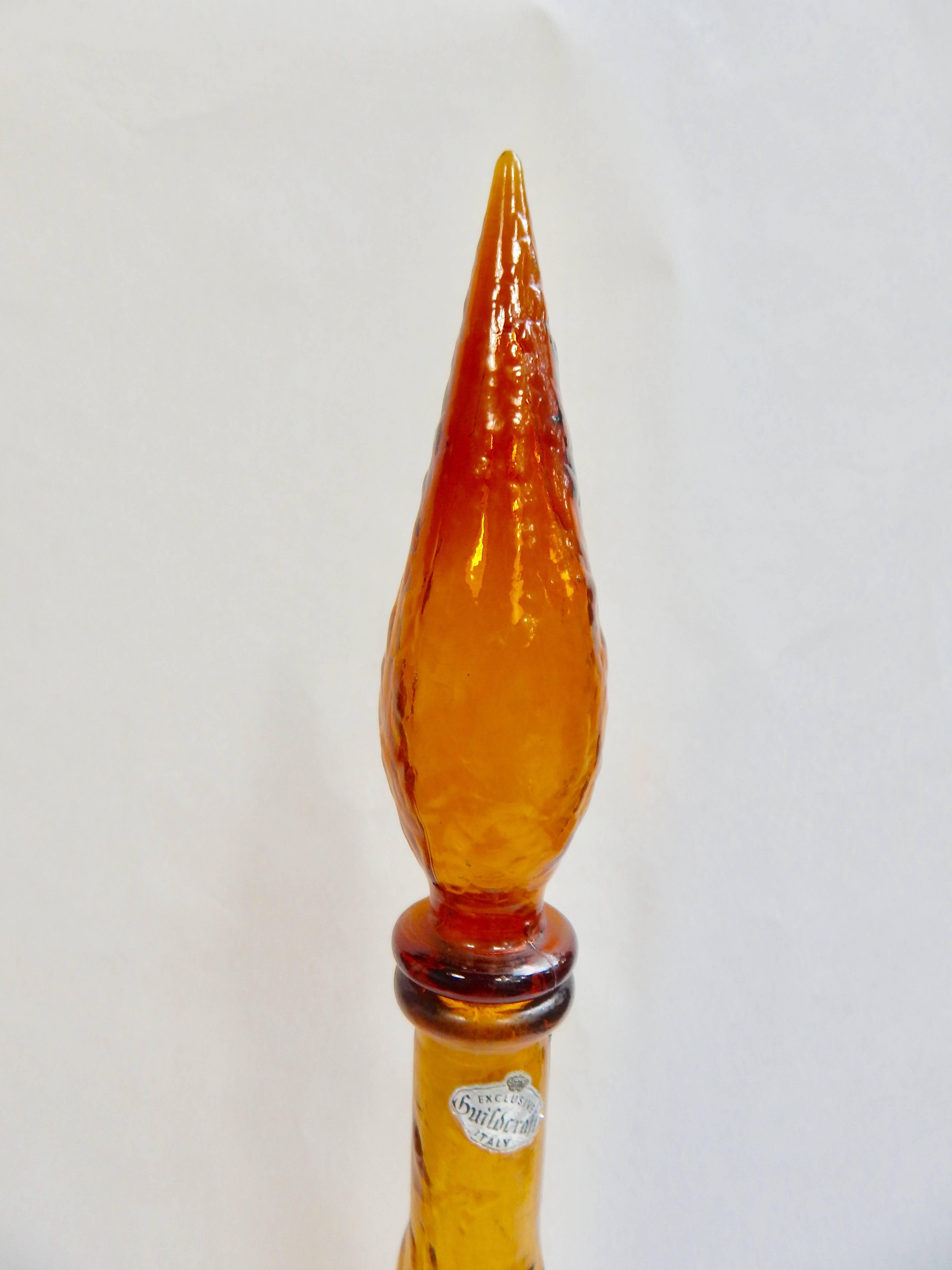 Mid-Century Amber Glass Bottle Decanter, Italy In Excellent Condition In New York, NY