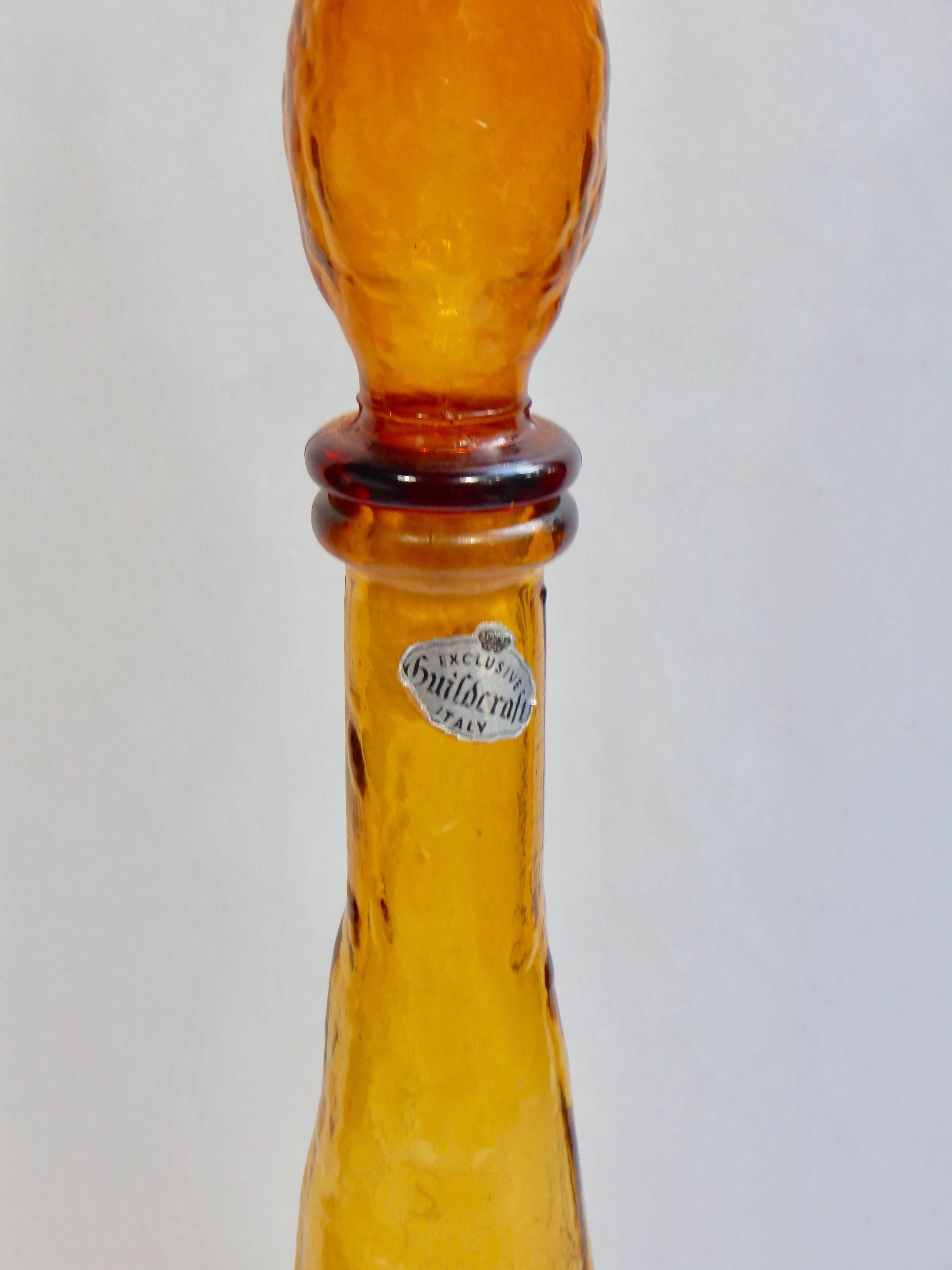 20th Century Mid-Century Amber Glass Bottle Decanter, Italy