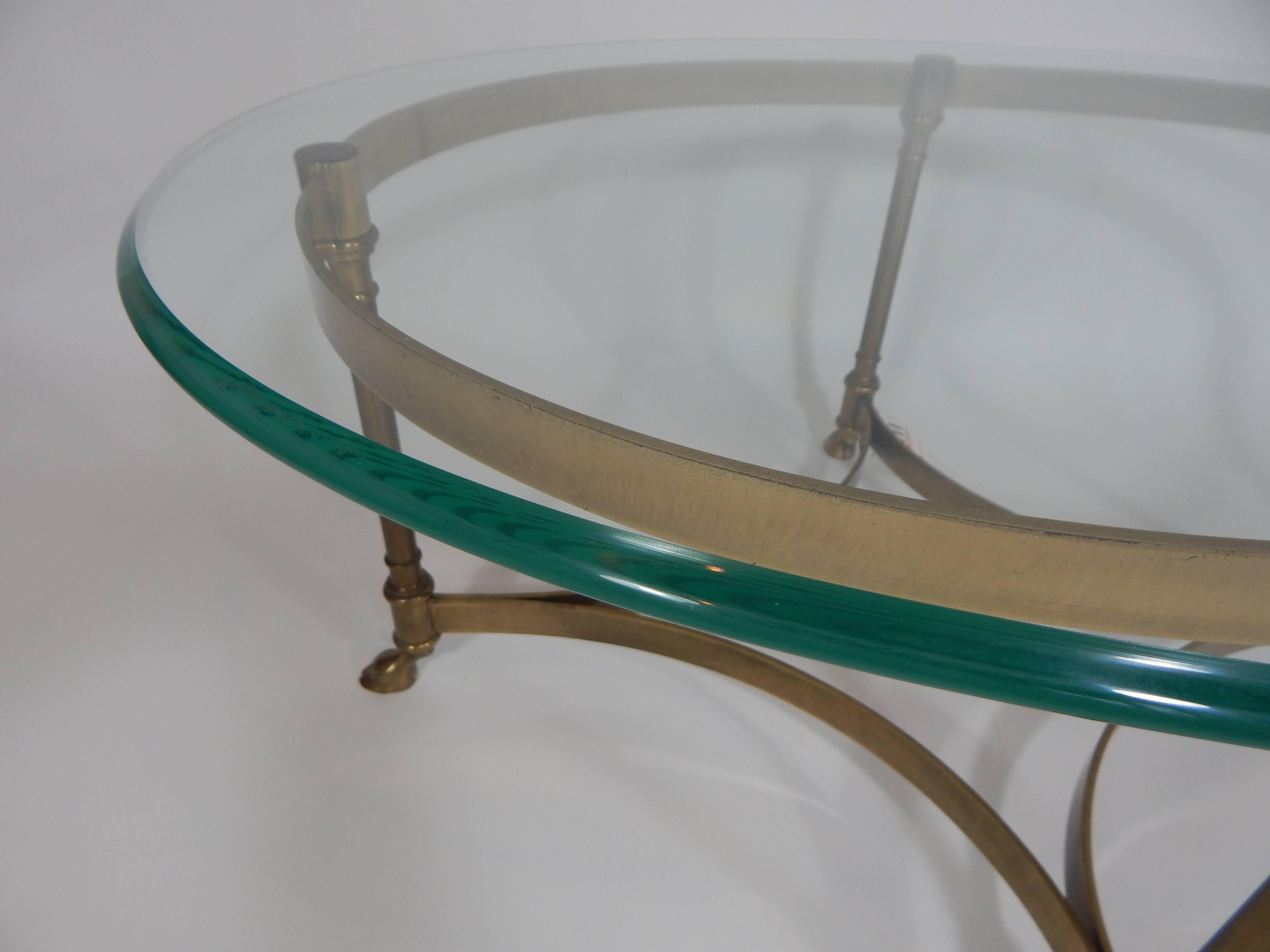 North American Mid-Century Weiman Brass and Glass Oval Coffee Table