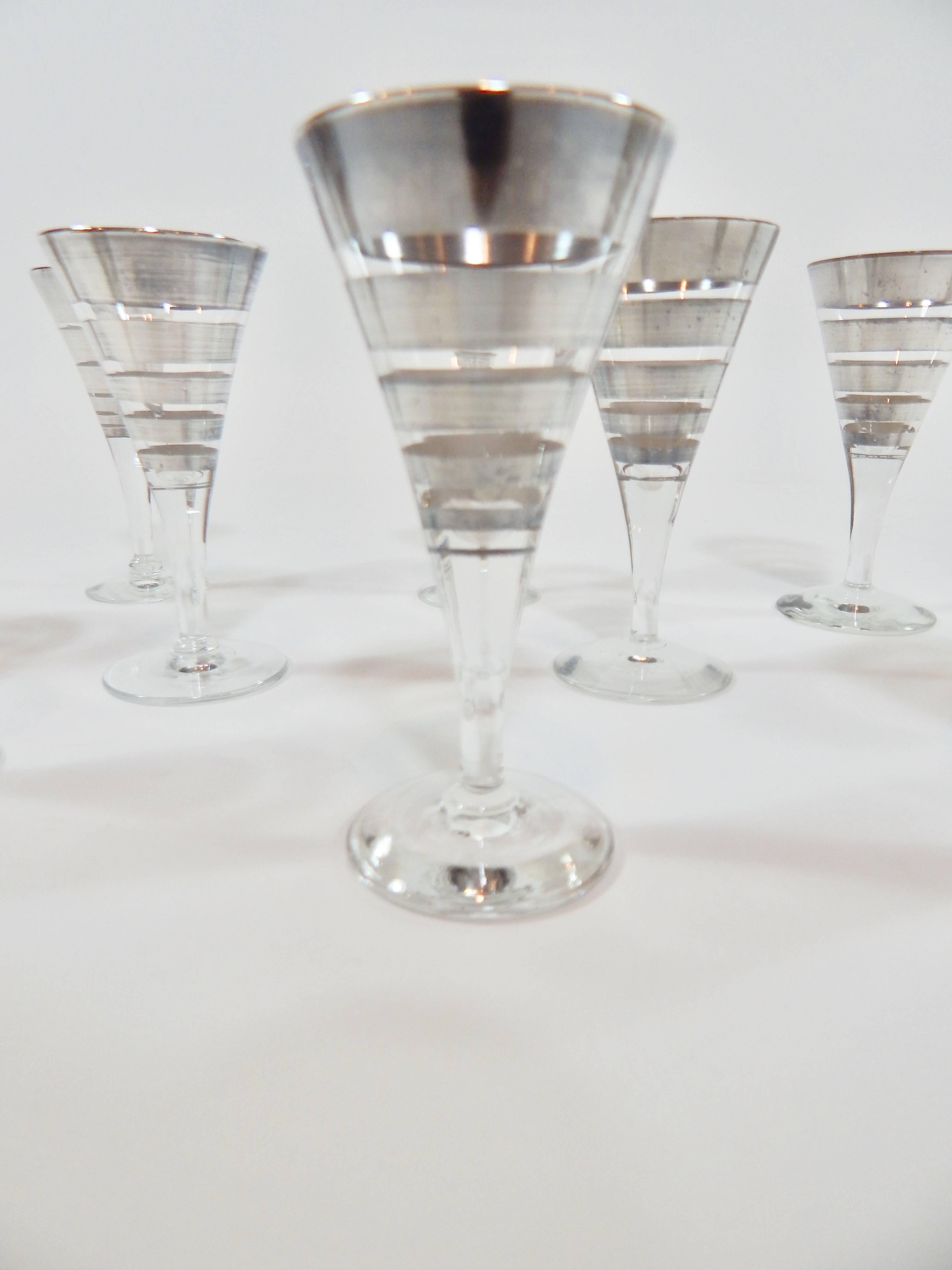 Mid-Century Modern Dorothy Thorpe  Authentic Signed Silver Cordial Glasses Set of Ten