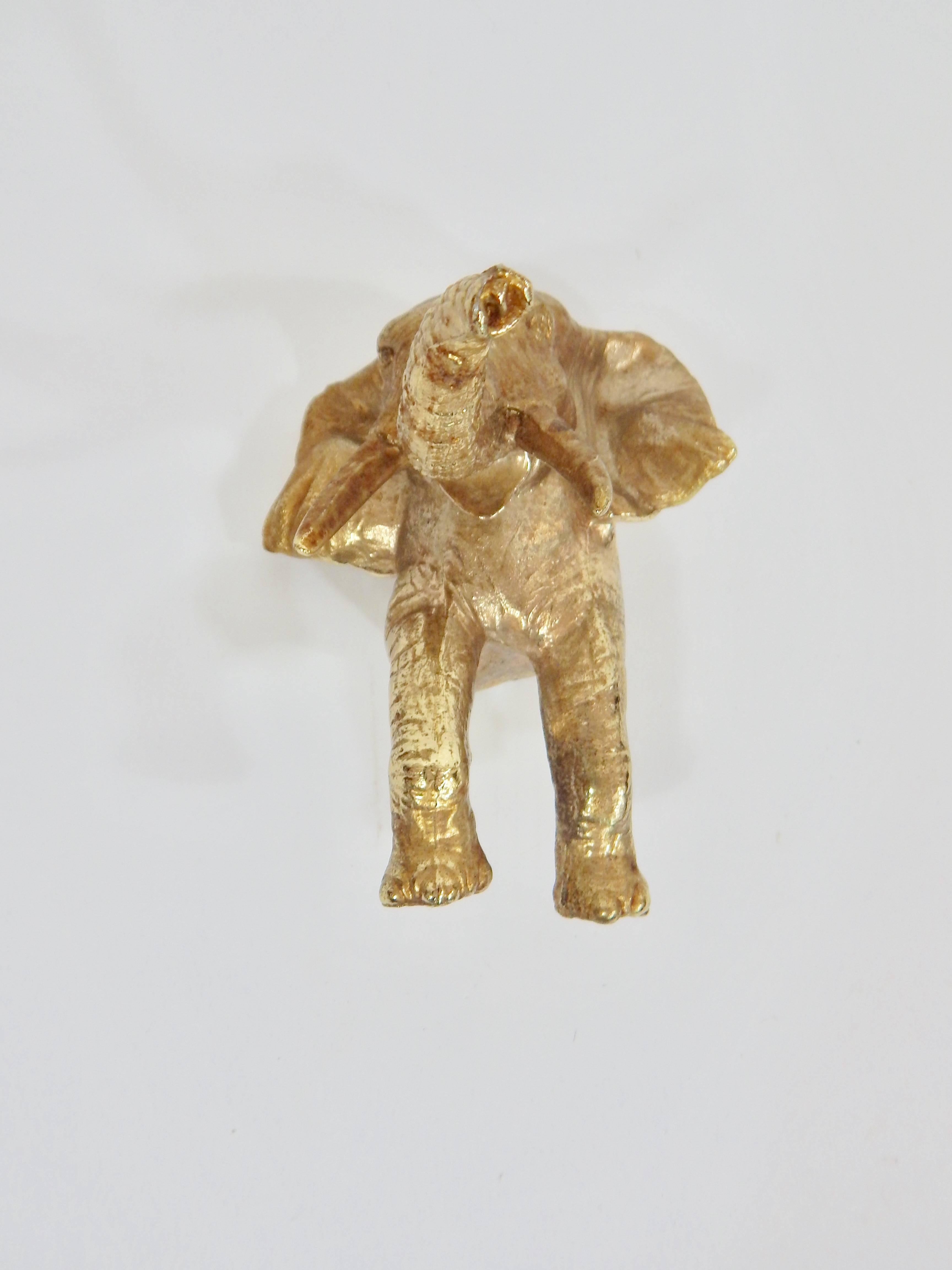 American 1950s Gold Gilded Cast Iron Elephant Wall Sculpture Wall Mount Handle