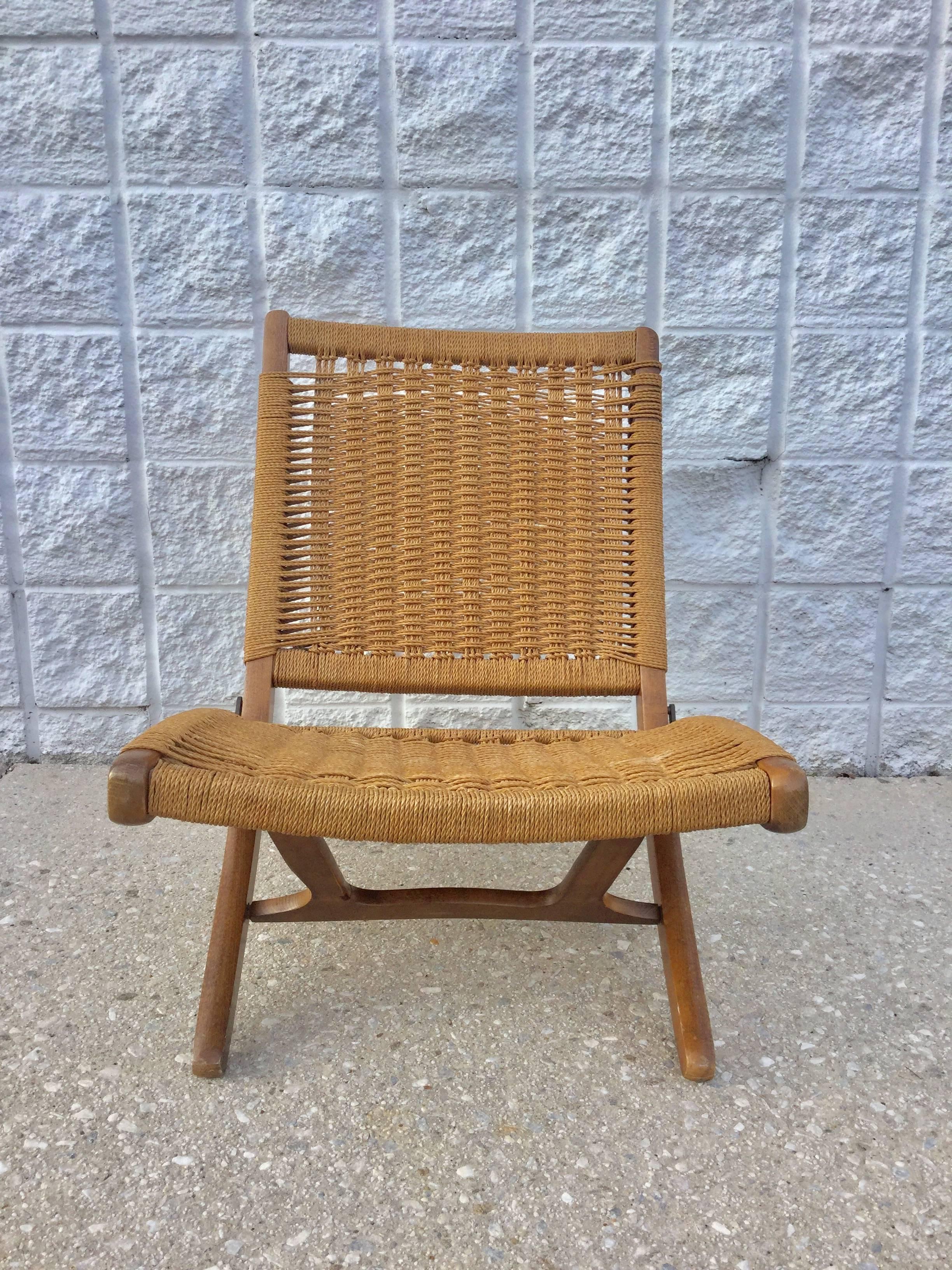 Wood Woven Folding Chair and Ottoman