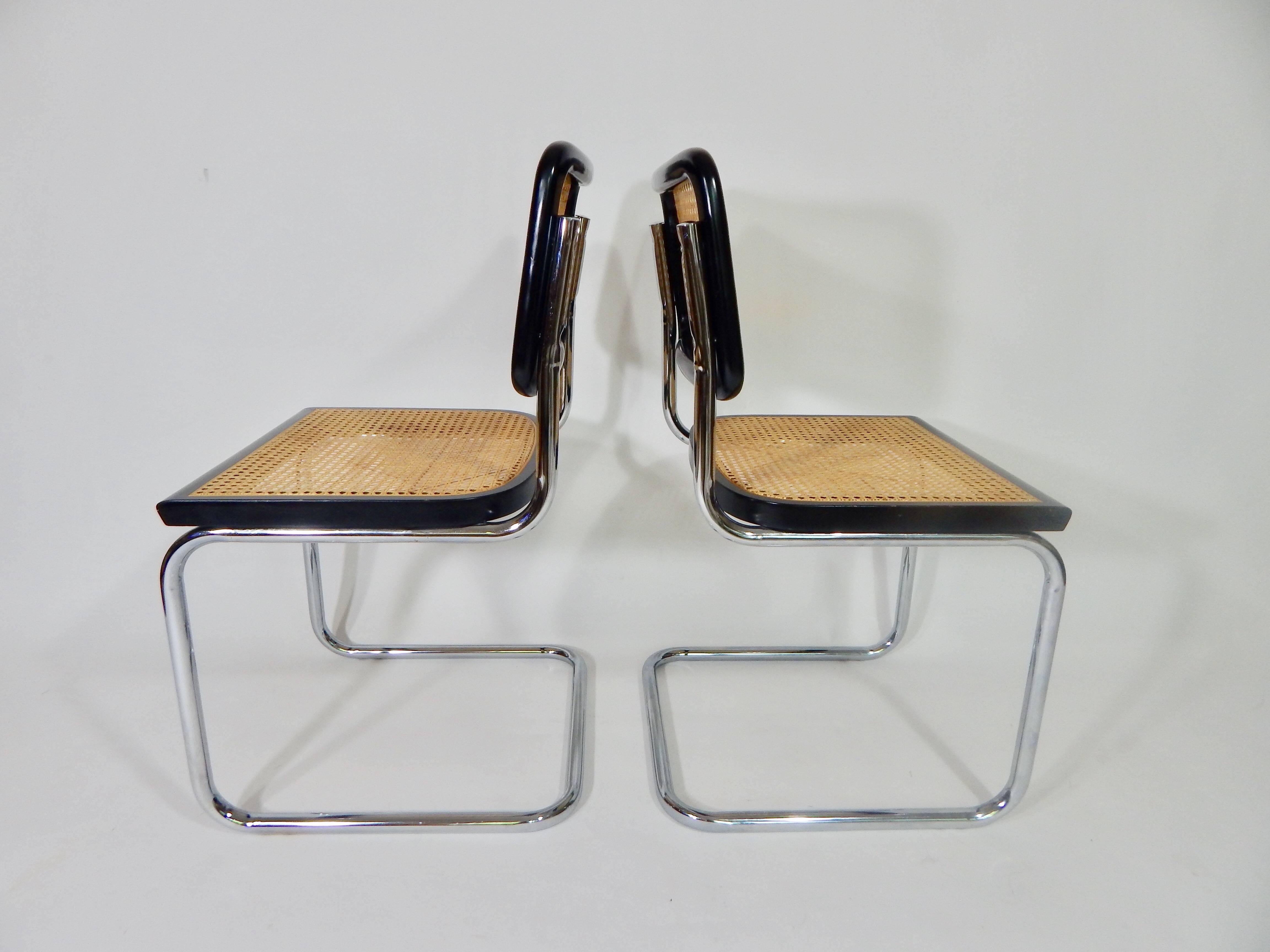 Pair of Mid-Century Marcel Breuer Cane Cesca chairs.
Chairs still retain Made in Italy marking.