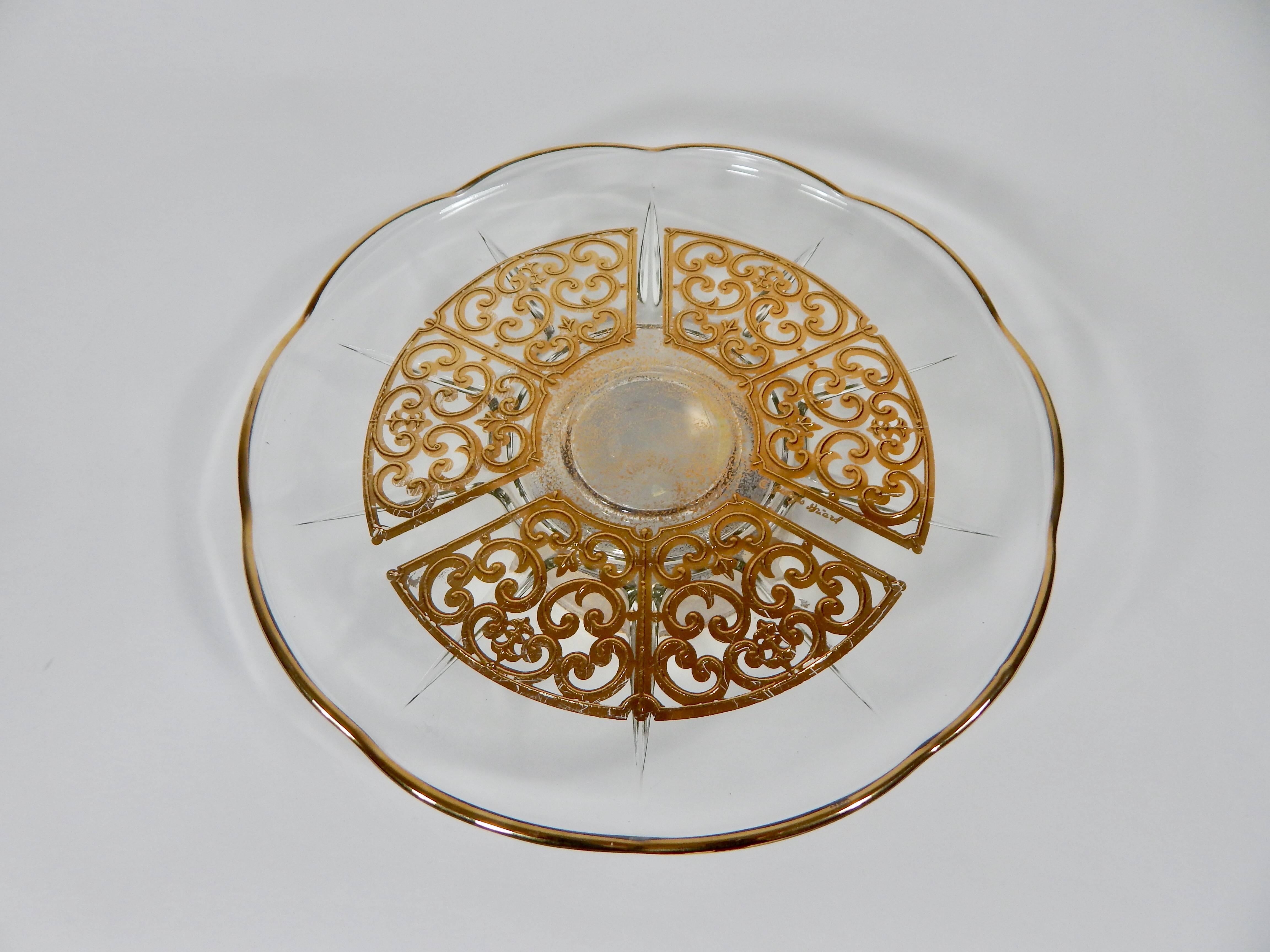 glass and gold cake stand