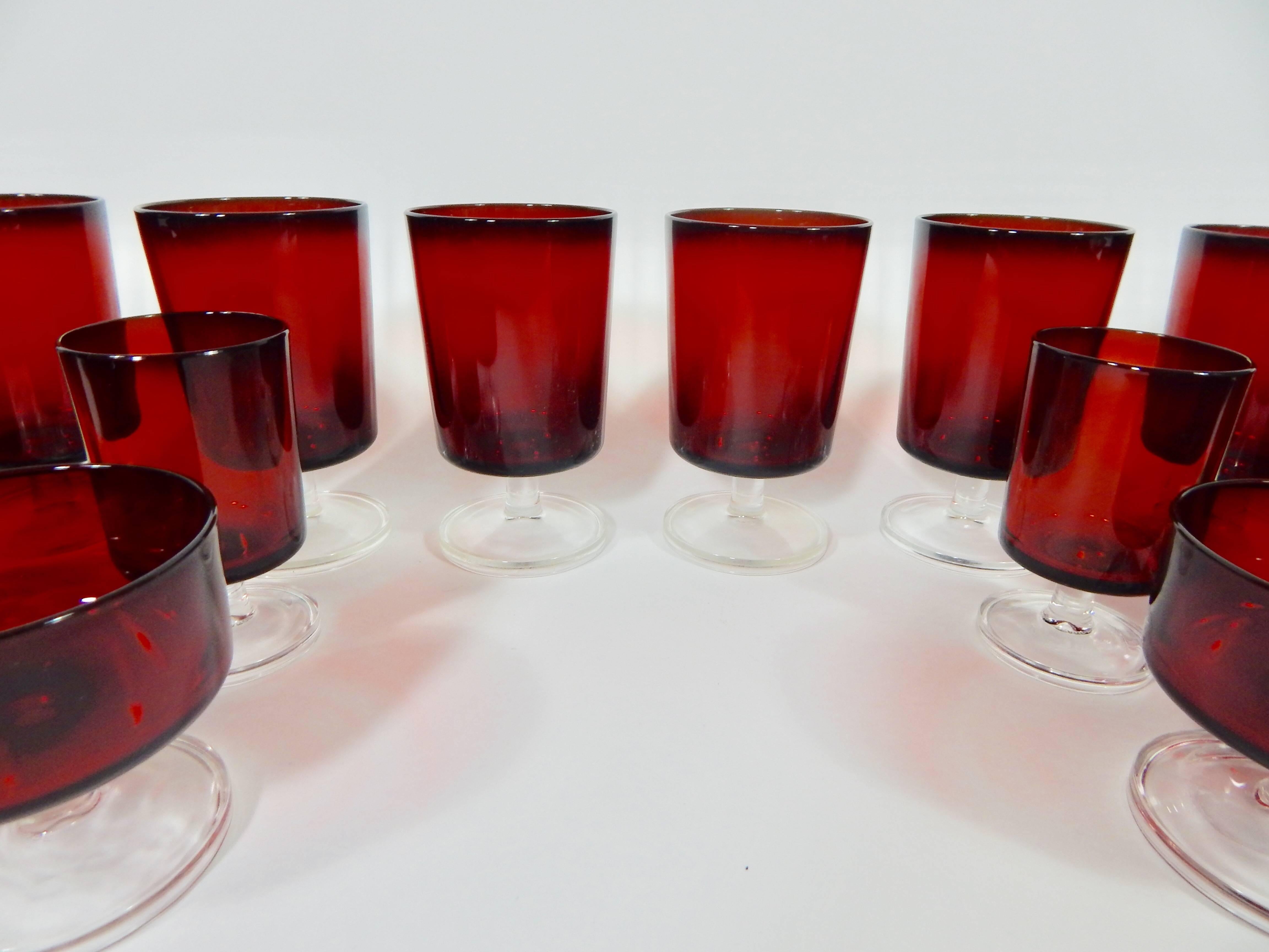 French Cranberry Red Cocktail Glasses Set 36 pieces 2