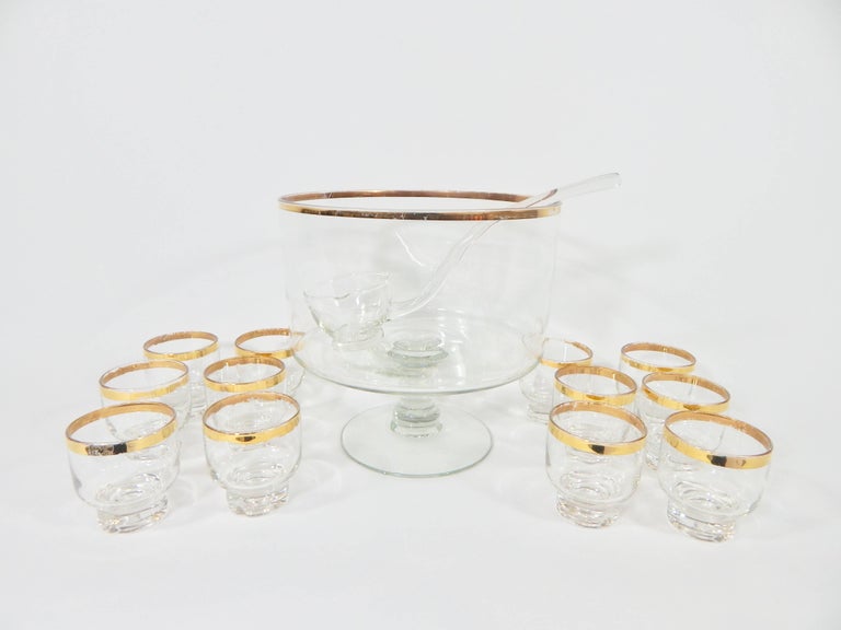 1960s Gold Rimmed Punch Bowl Set at 1stDibs