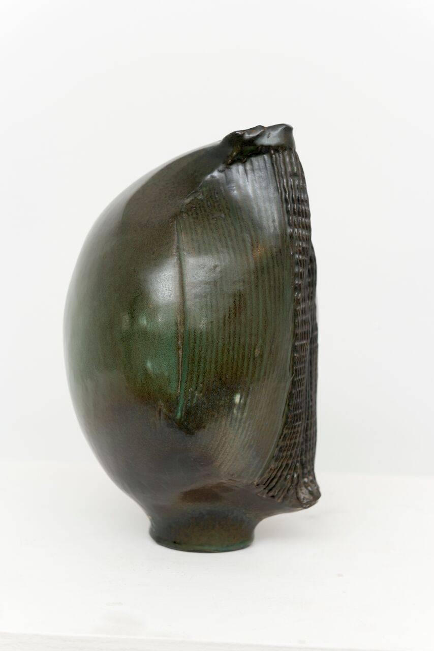 French Sassi Milici Dark Green Ceramic Vase For Sale