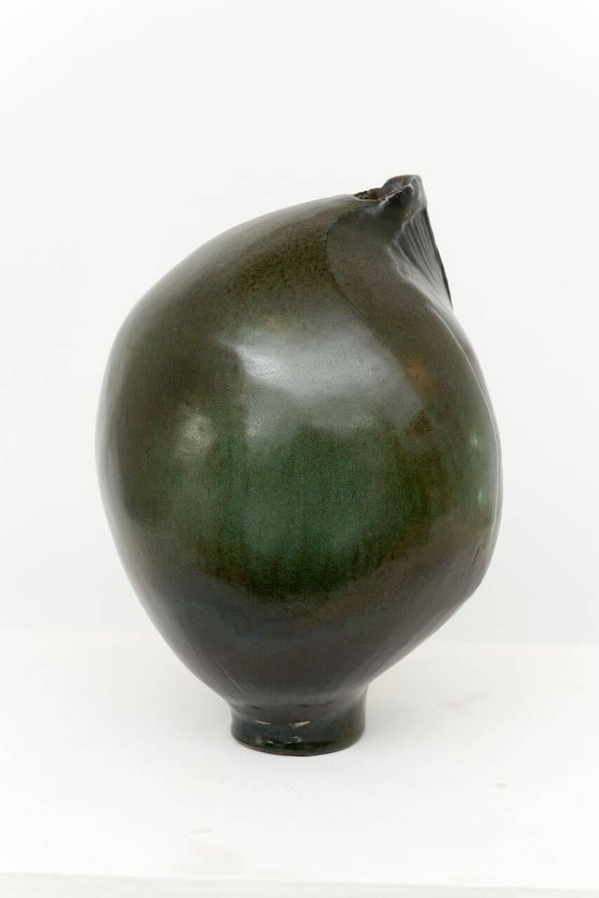 20th Century Sassi Milici Dark Green Ceramic Vase For Sale