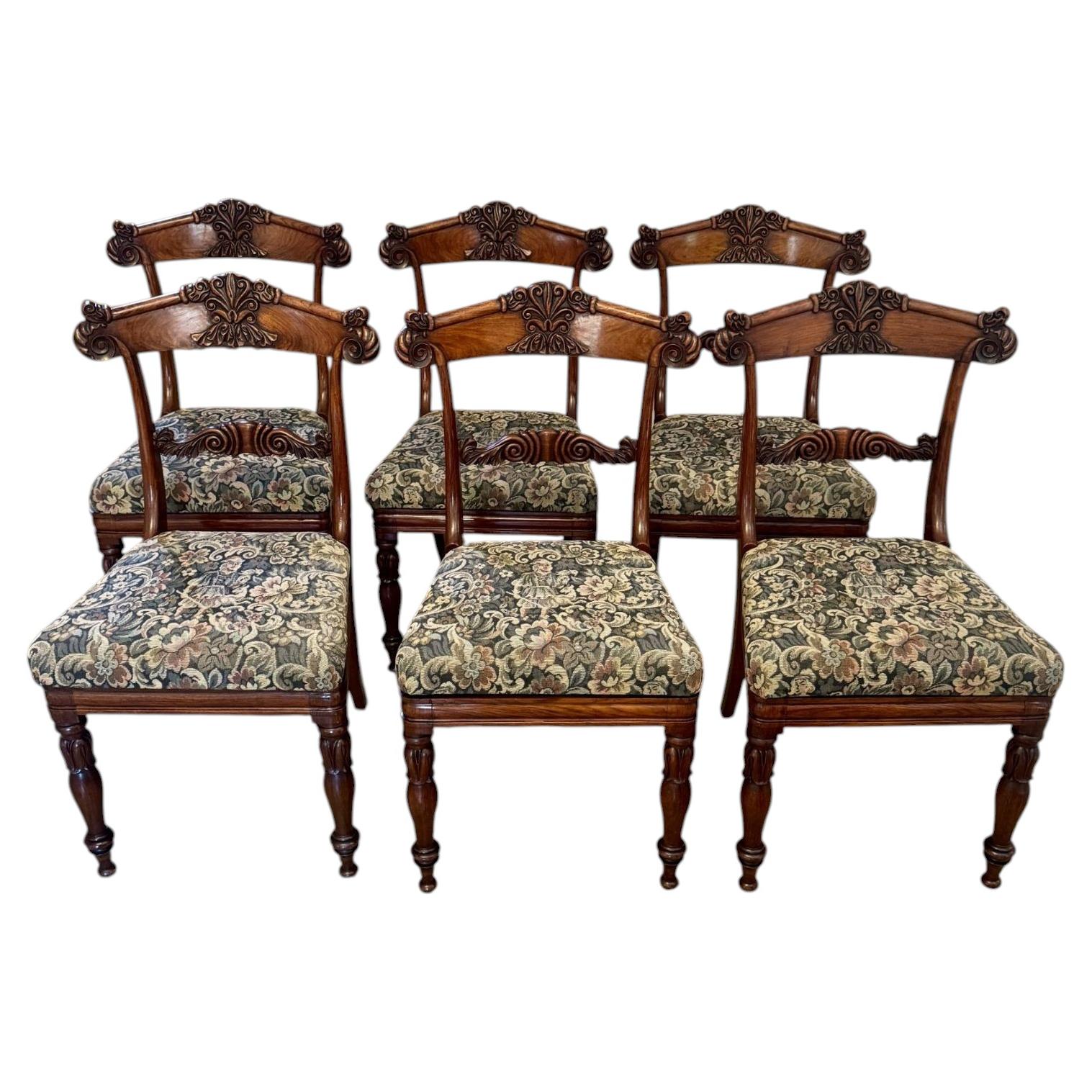 Fantastic quality set of six antique Regency rosewood dining chairs For Sale