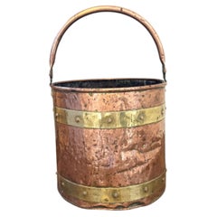 Quality antique Victorian copper and brass banded coal bucket