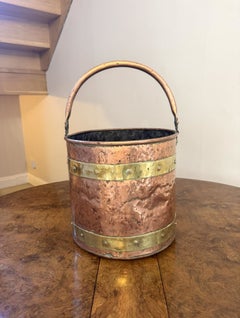 Quality antique Victorian copper and brass banded coal bucket