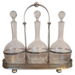 Decanter in vetro edoardiani d'epoca di alta qualità con supporto placcato argento