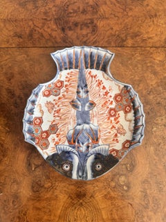 Unusual quality antique Japanese imari plate in the form of a fish