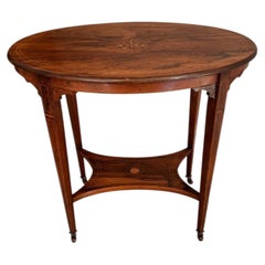Pretty antique Edwardian mahogany inlaid oval occasional table