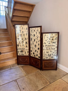 Quality antique Victorian mahogany inlaid graduated folding nursery screen