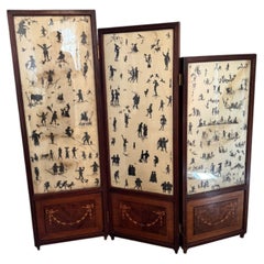 Quality antique Victorian mahogany inlaid graduated folding nursery screen
