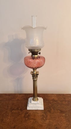 Pretty antique 19th century marble, brass and cranberry glass oil lamp