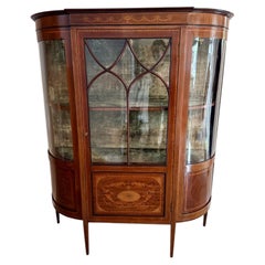 Elegant quality antique Edwardian mahogany inlaid bowfront display cabinet