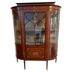 Elegant quality antique Edwardian mahogany inlaid bowfront display cabinet