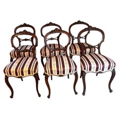 Stunning quality set of six antique Victorian walnut dining chairs