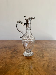 19th century Continental white metal mounted cut glass ewer