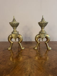 Quality pair of antique Victorian brass fire dogs