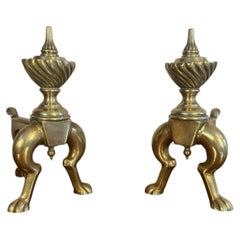 Quality pair of antique Victorian brass fire dogs