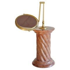 Vintage Brass Vanity Mirror on Monumental Rust Marble Pillar Base