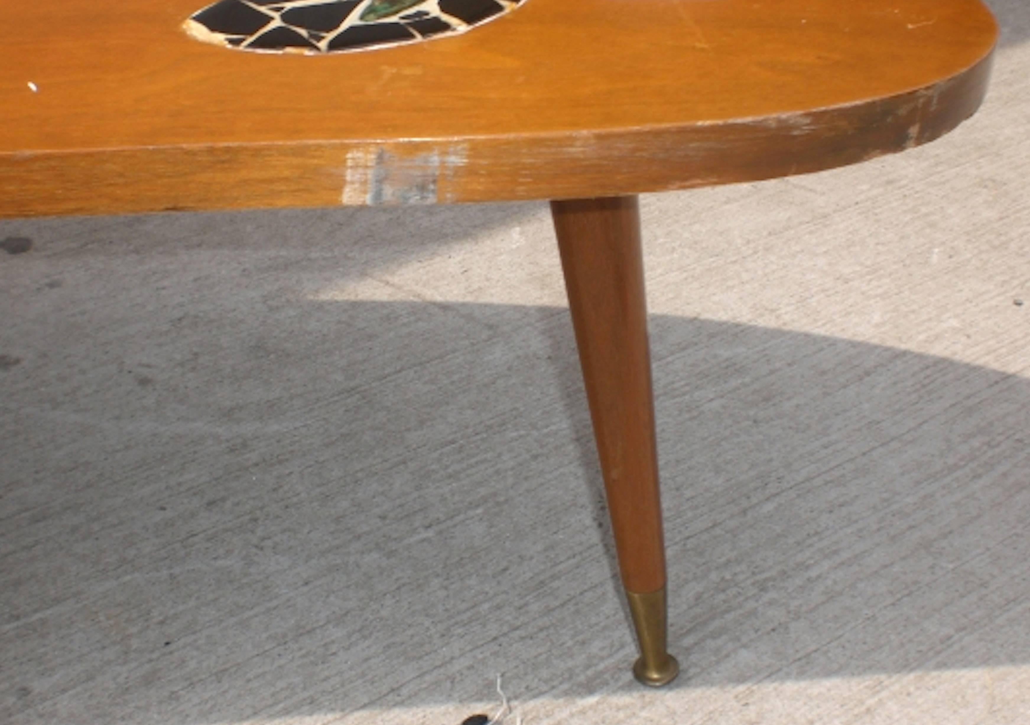 Mid-Century Modern Kidney Coffee Table with Tile Design