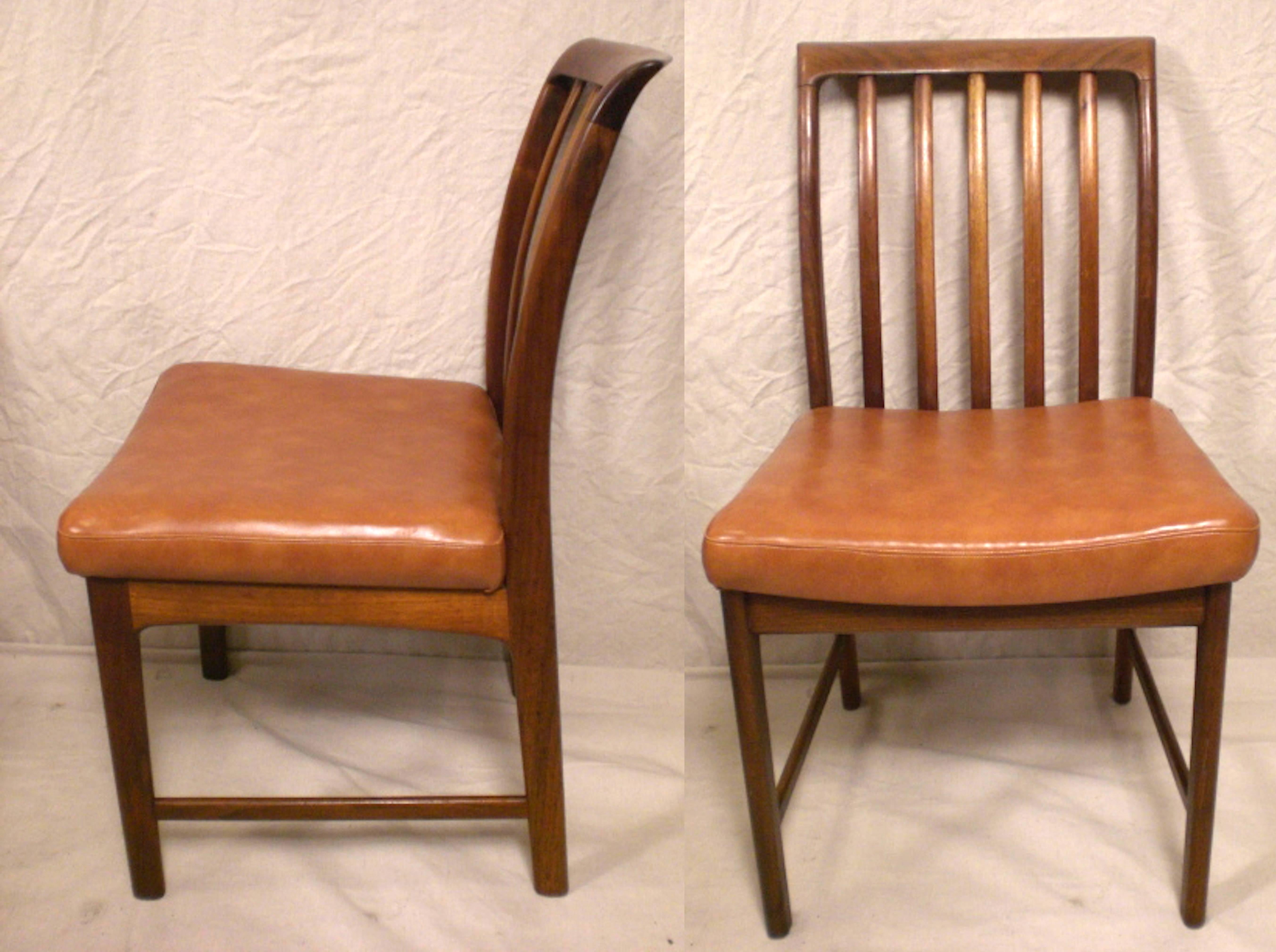 Mid-Century Modern dining chairs by DUX with rosewood frames and orange vinyl seating. Seat backs have a nice curve to them with five slats running up.

(Please confirm item location - NY or NJ - with dealer).
 