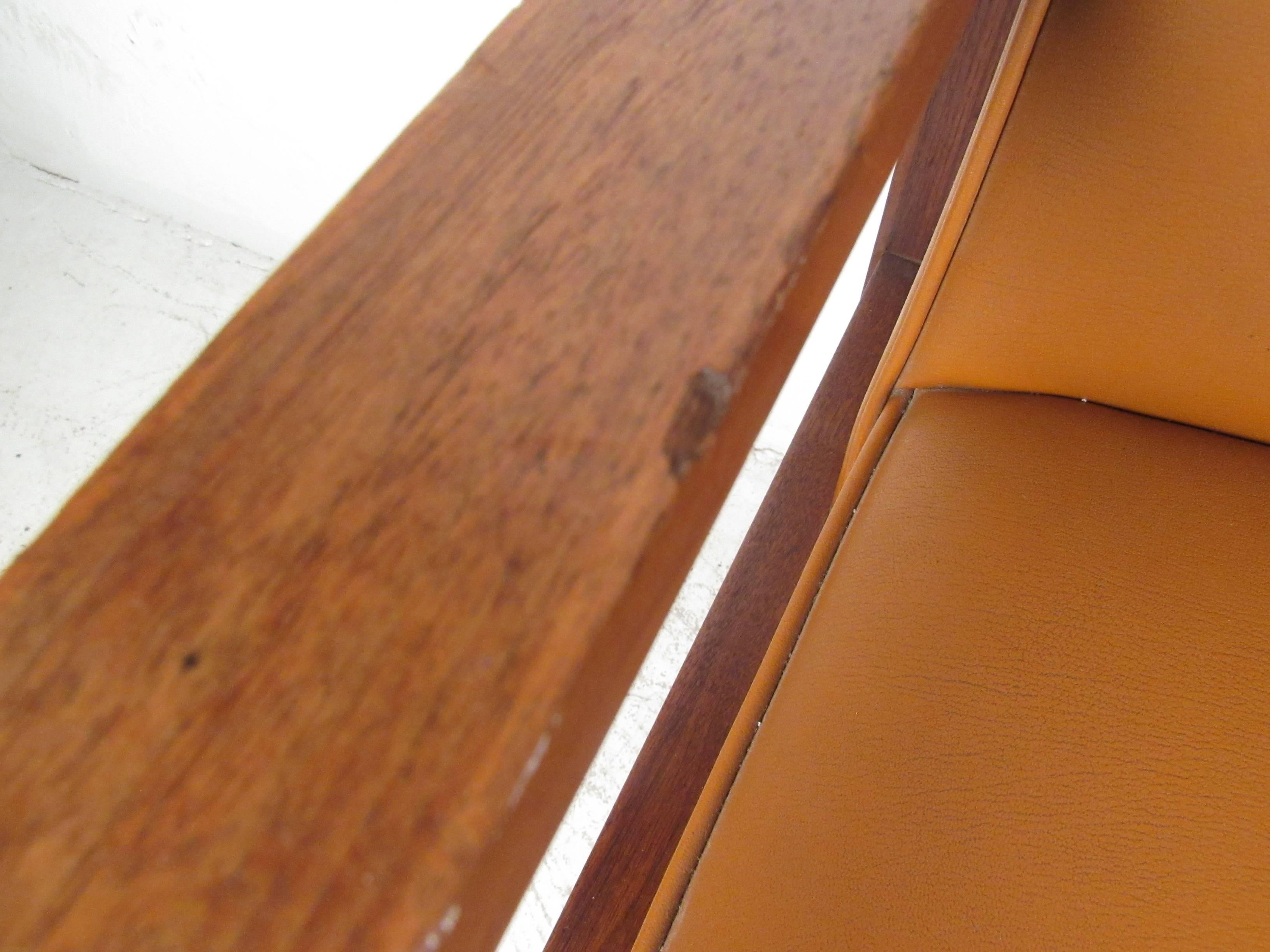 Mid-Century Modern Vinyl and Walnut Settee 4