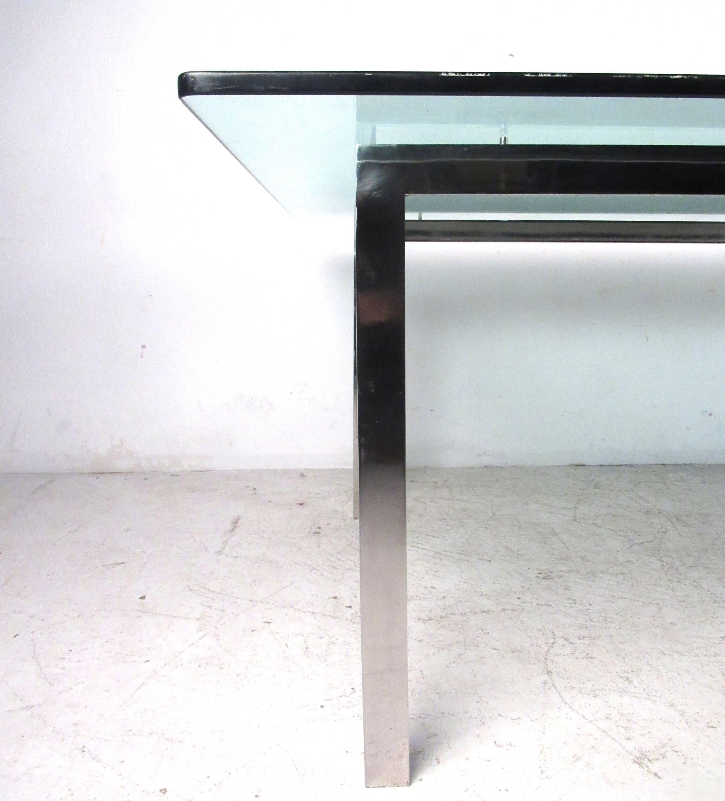 Mid-Century Modern Large Midcentury Chrome and Glass Dining Room Conference Table