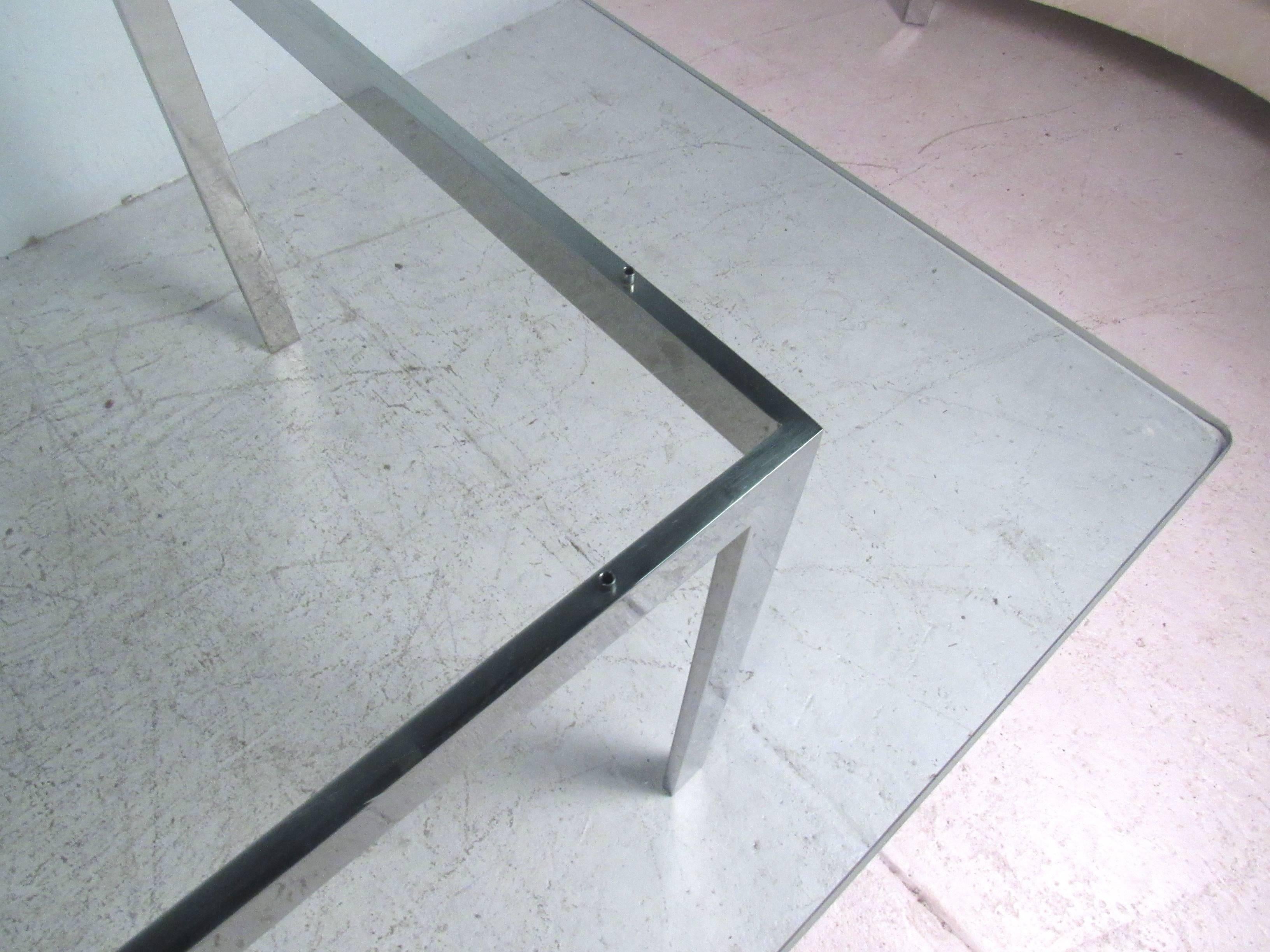 Mid-20th Century Large Midcentury Chrome and Glass Dining Room Conference Table