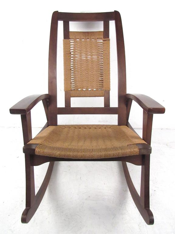 MidCentury Rush Seat Rocking Chair For Sale at 1stdibs