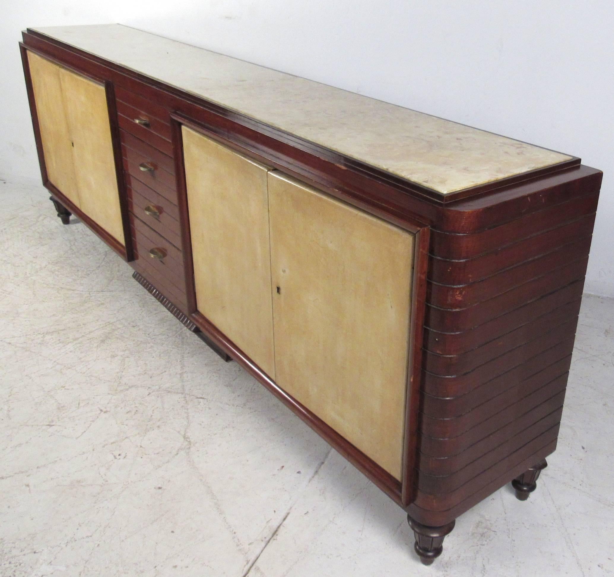 Mid-Century Modern Mid-Century Marble Top Sideboard after Emile-Jacques Ruhlmann For Sale
