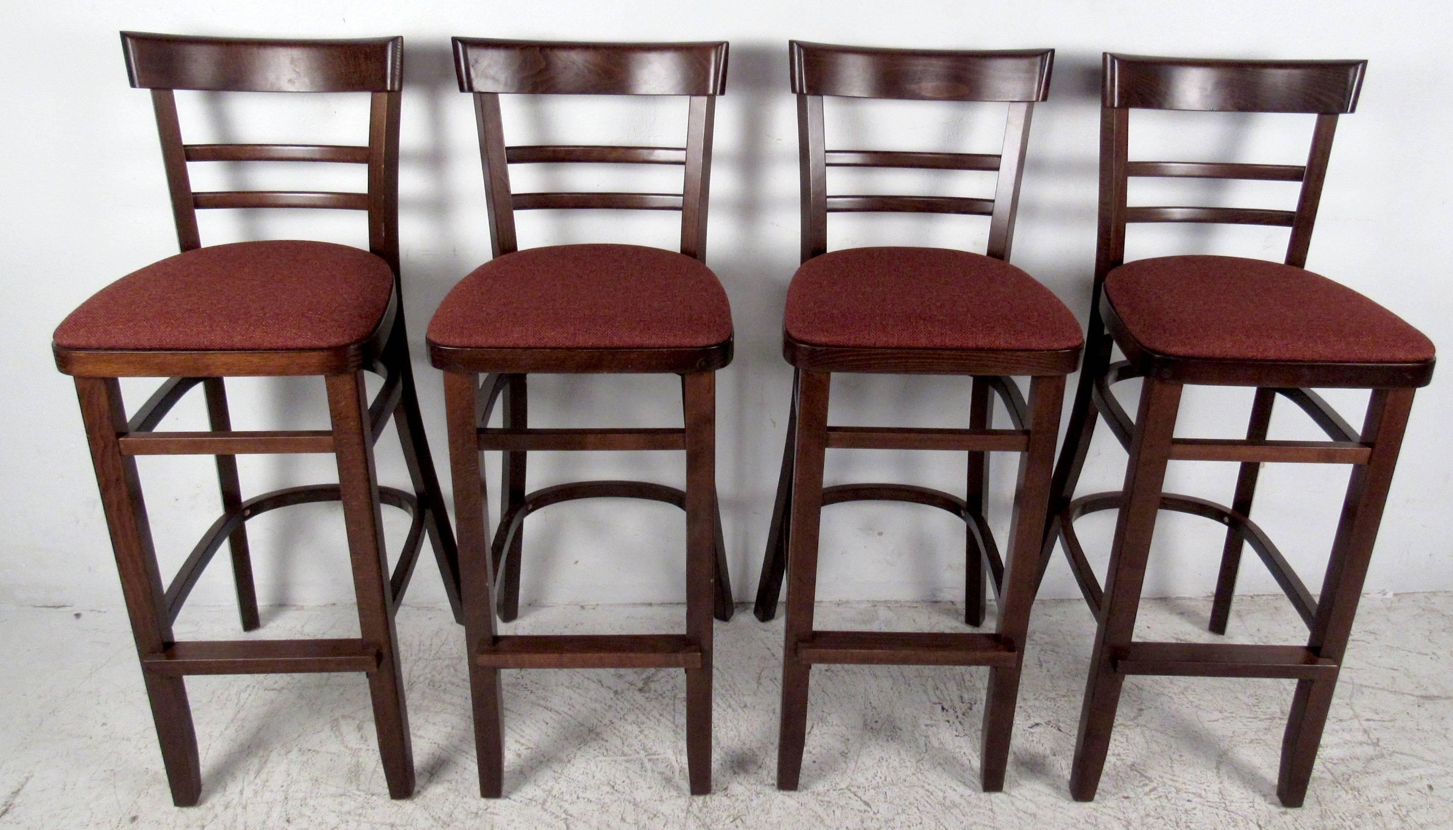 Mid-Century Modern Set of Four Modern Hardwood Barstools  For Sale