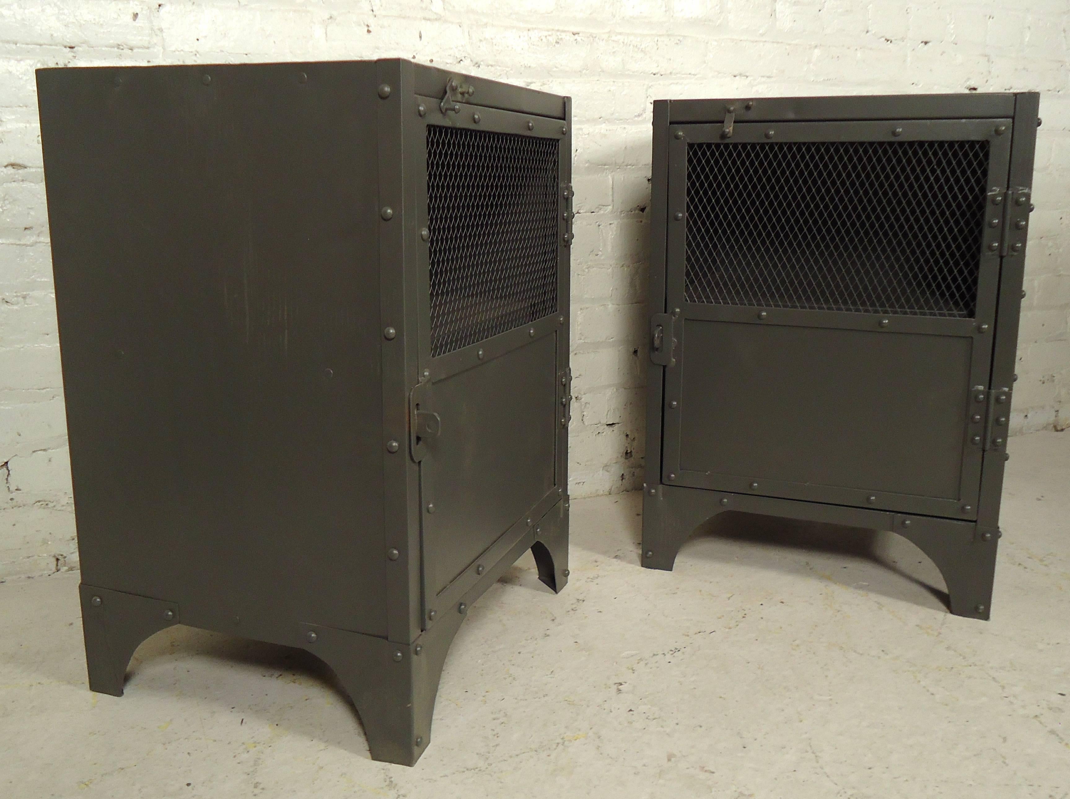 Pair of Industrial Style Painted Nightstands 1