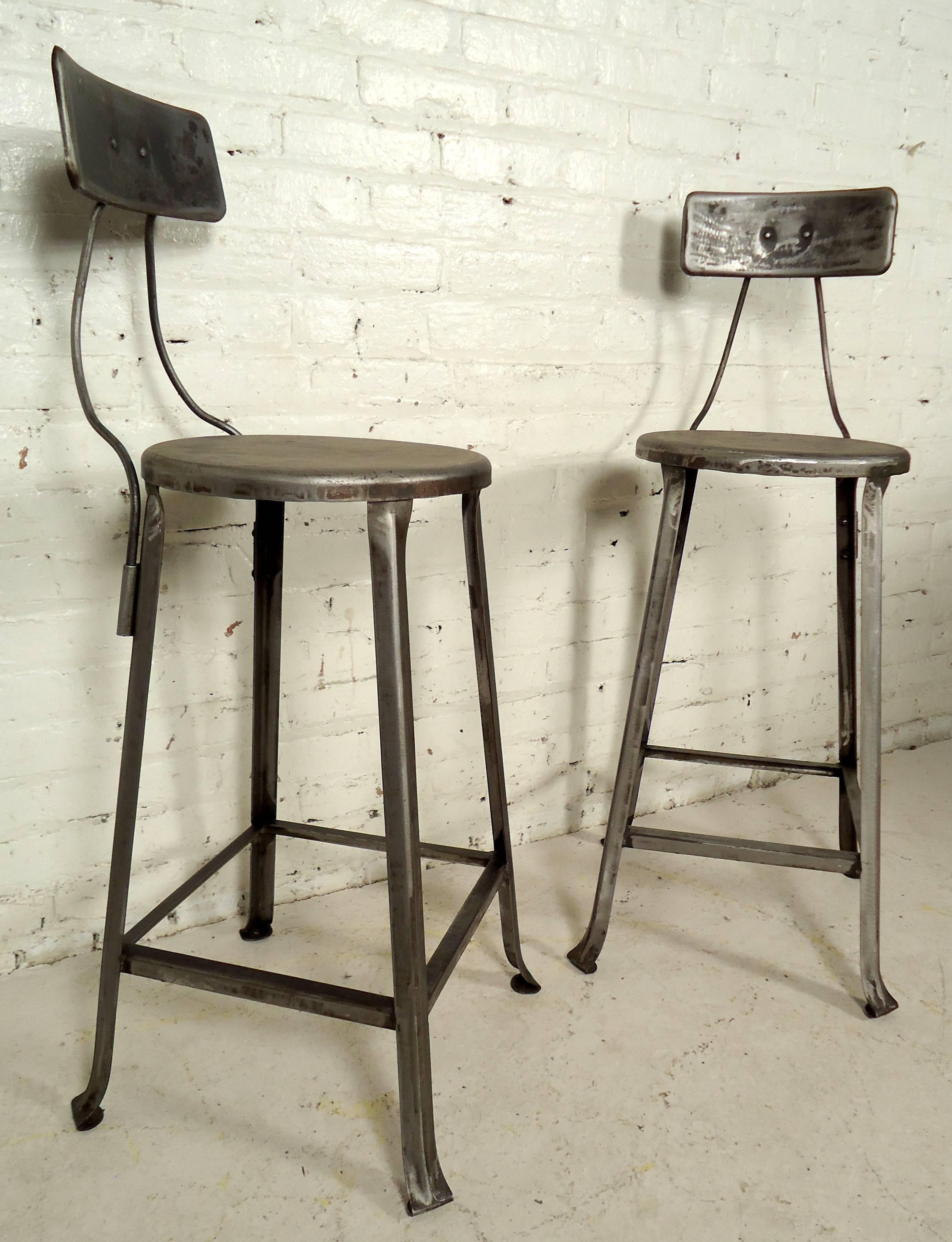 Mid-20th Century Pair of Toledo Style Industrial Factory Stools