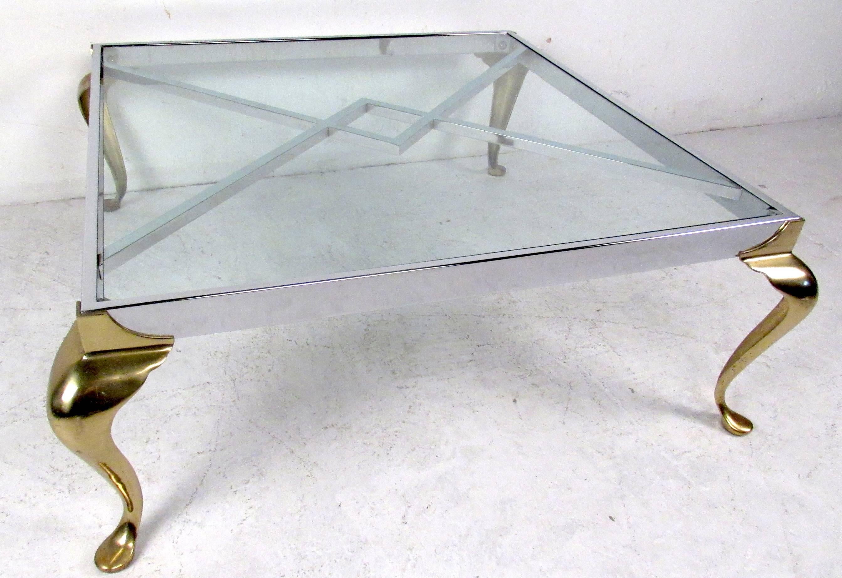 Hollywood Regency Hollywood regency Chrome and Glass Coffee Table For Sale