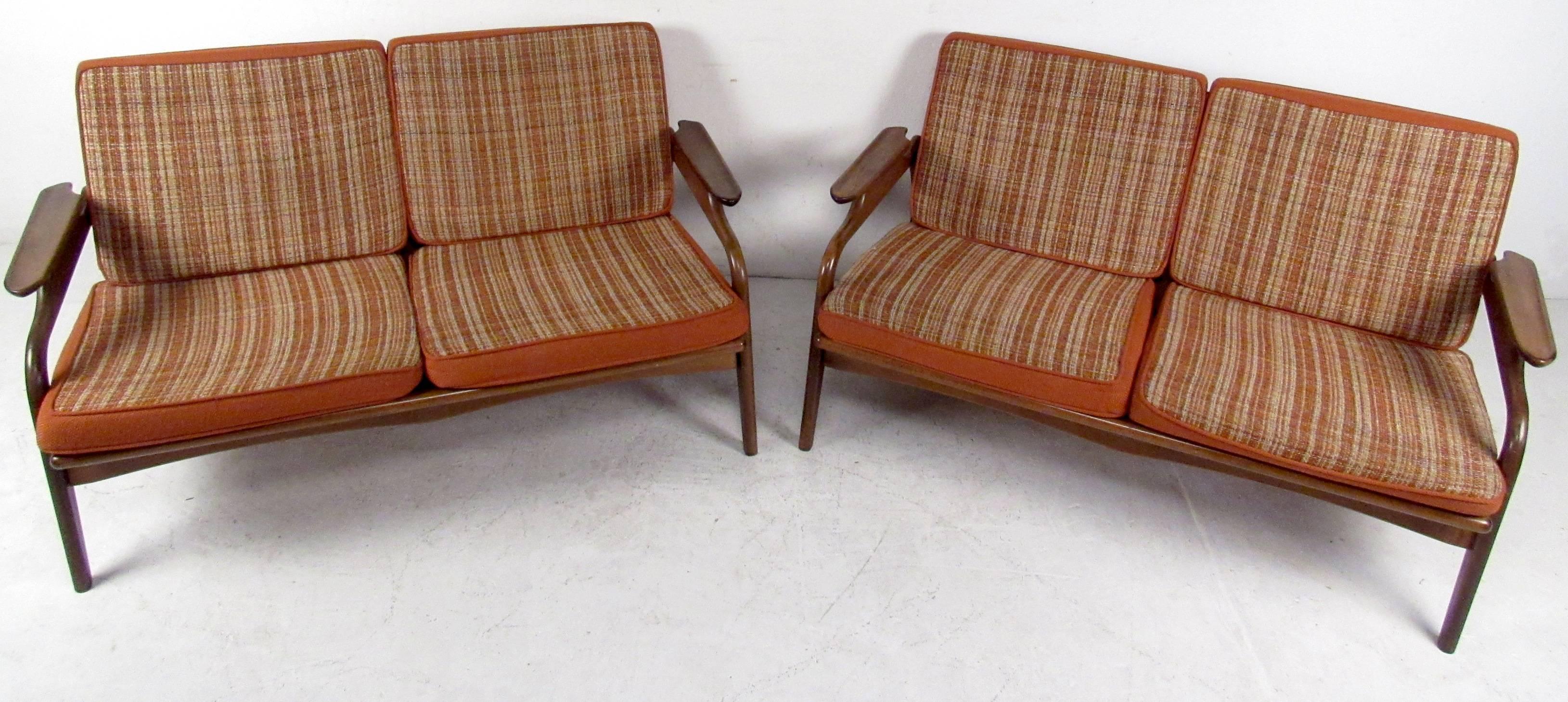 Upholstery Two Mid-Century Upholstered Settees