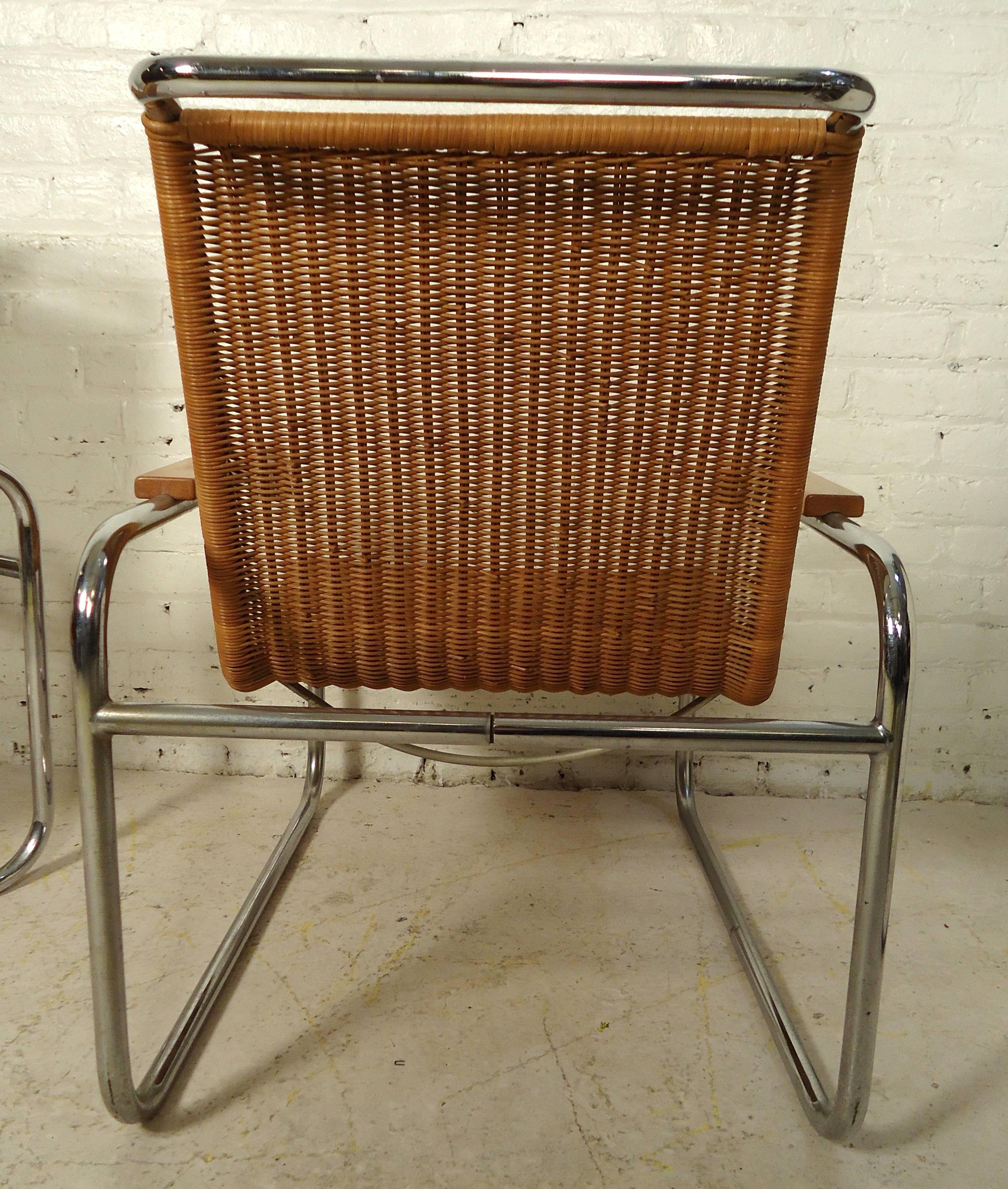 Mid-Century Pair of Cane and Chrome Armchairs In Good Condition In Brooklyn, NY