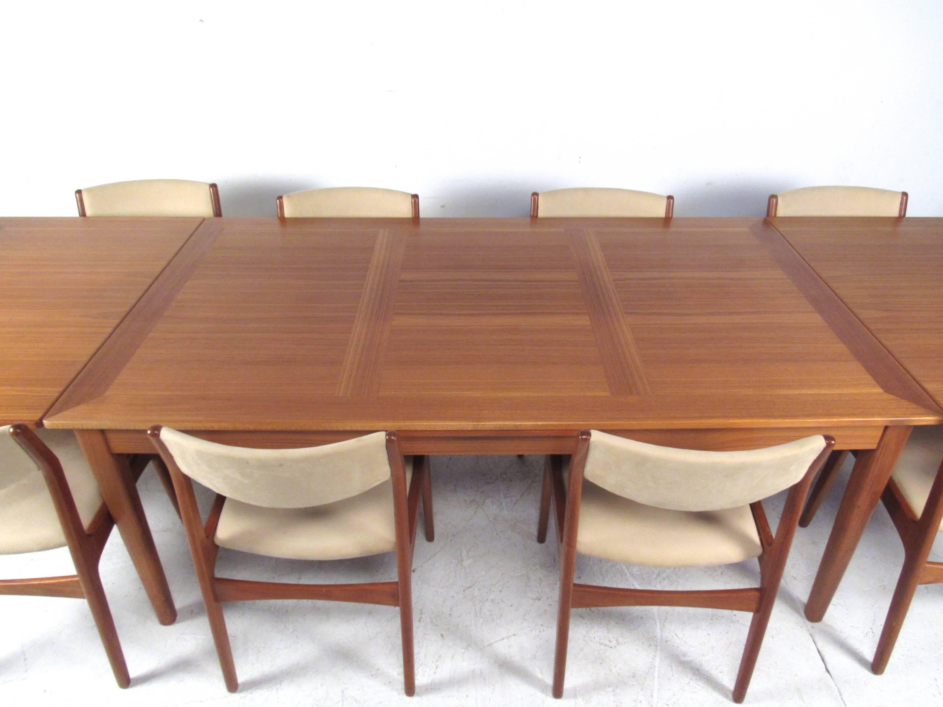 Wood Danish Modern Dining Set with Ten Dining Chairs