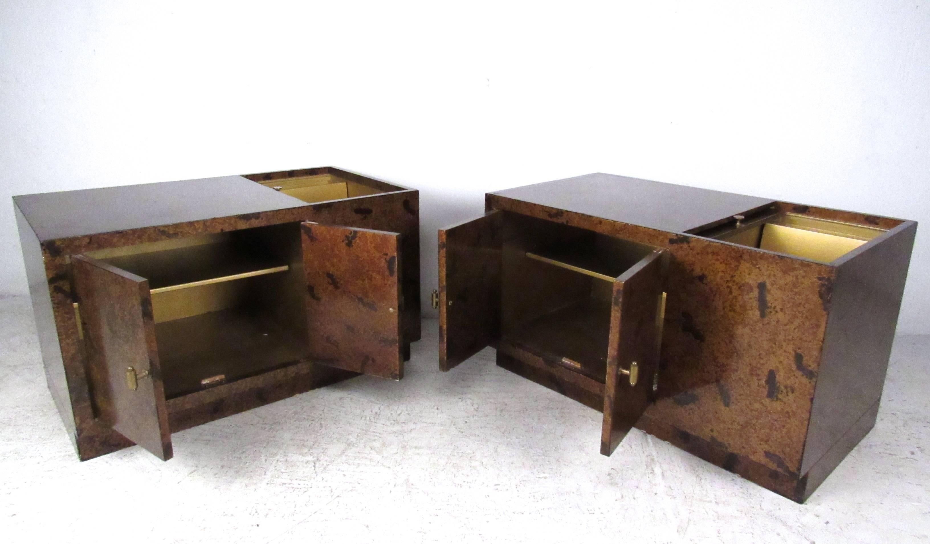 Mid-Century Modern Pair of Tortoise Shell End Tables by Directional
