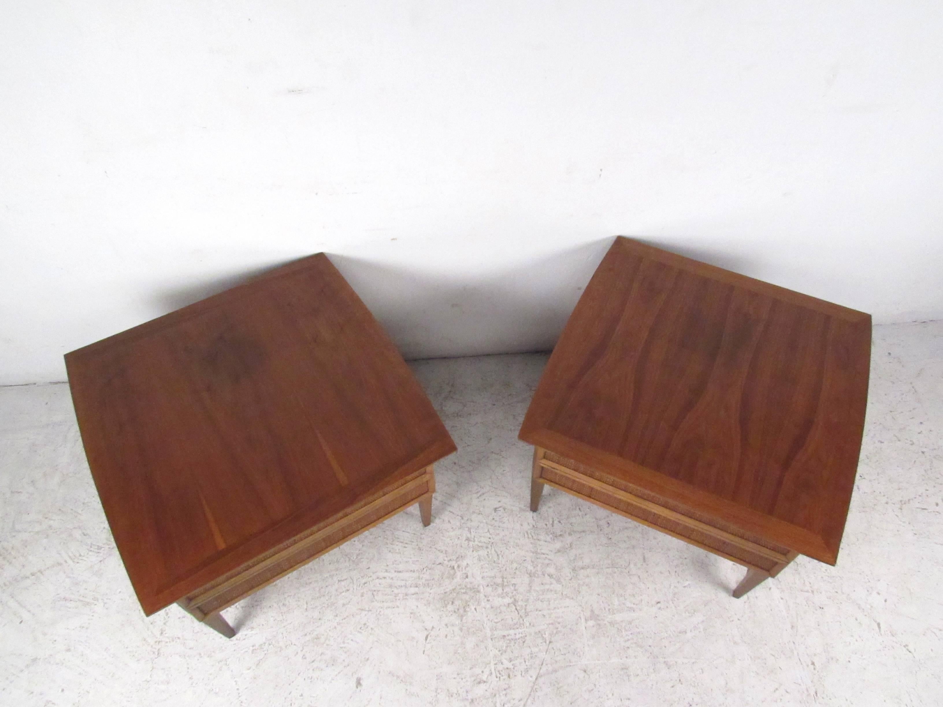 American Pair of Mid-Century Modern Cane Front End Tables by Lane For Sale