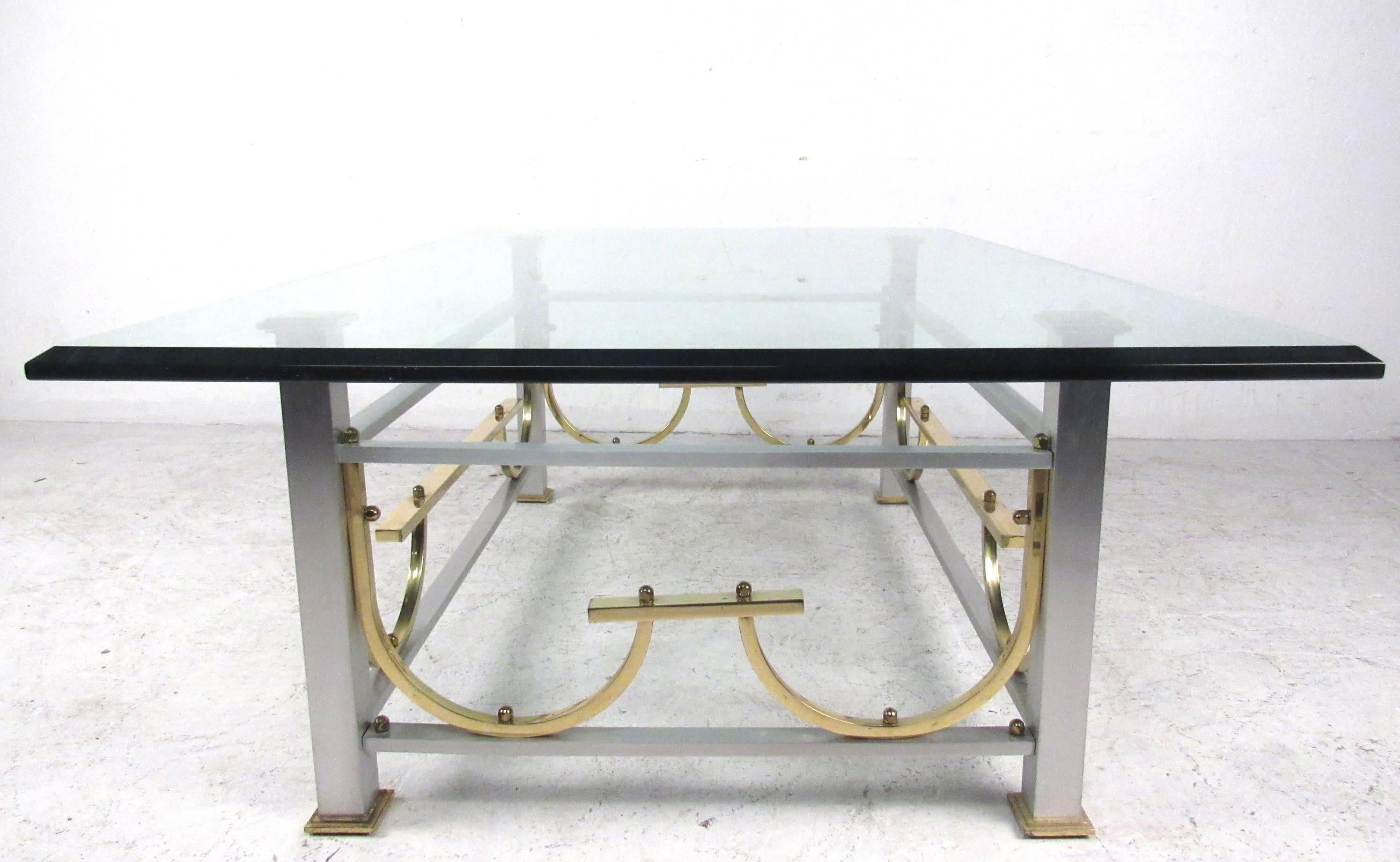 Mid-Century Modern Maison Jansen Style Chrome & Brass Coffee Table 1
