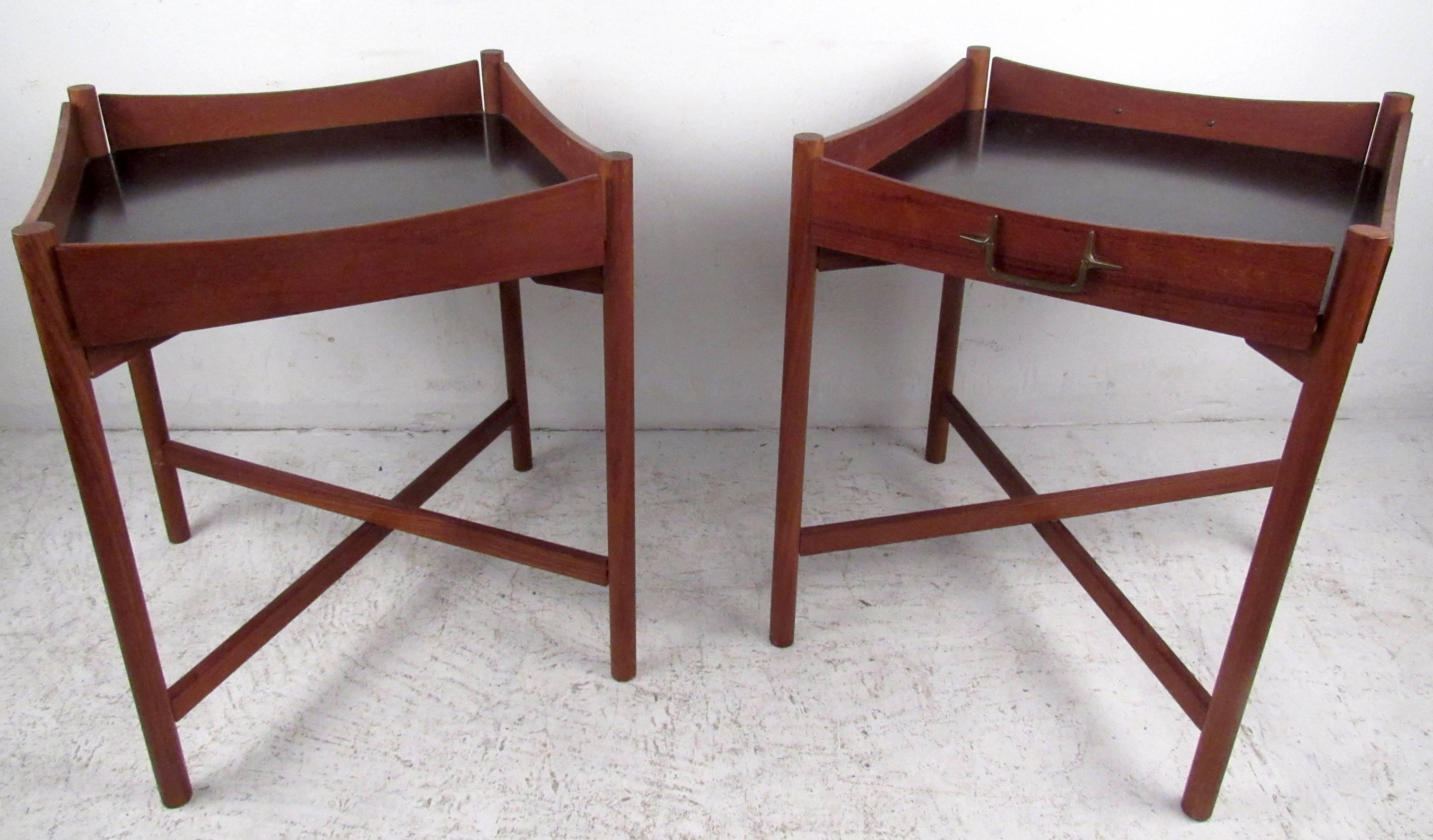 Scandinavian Collapsible Teak Tray Tables Pair by Mogens Lysell For Sale