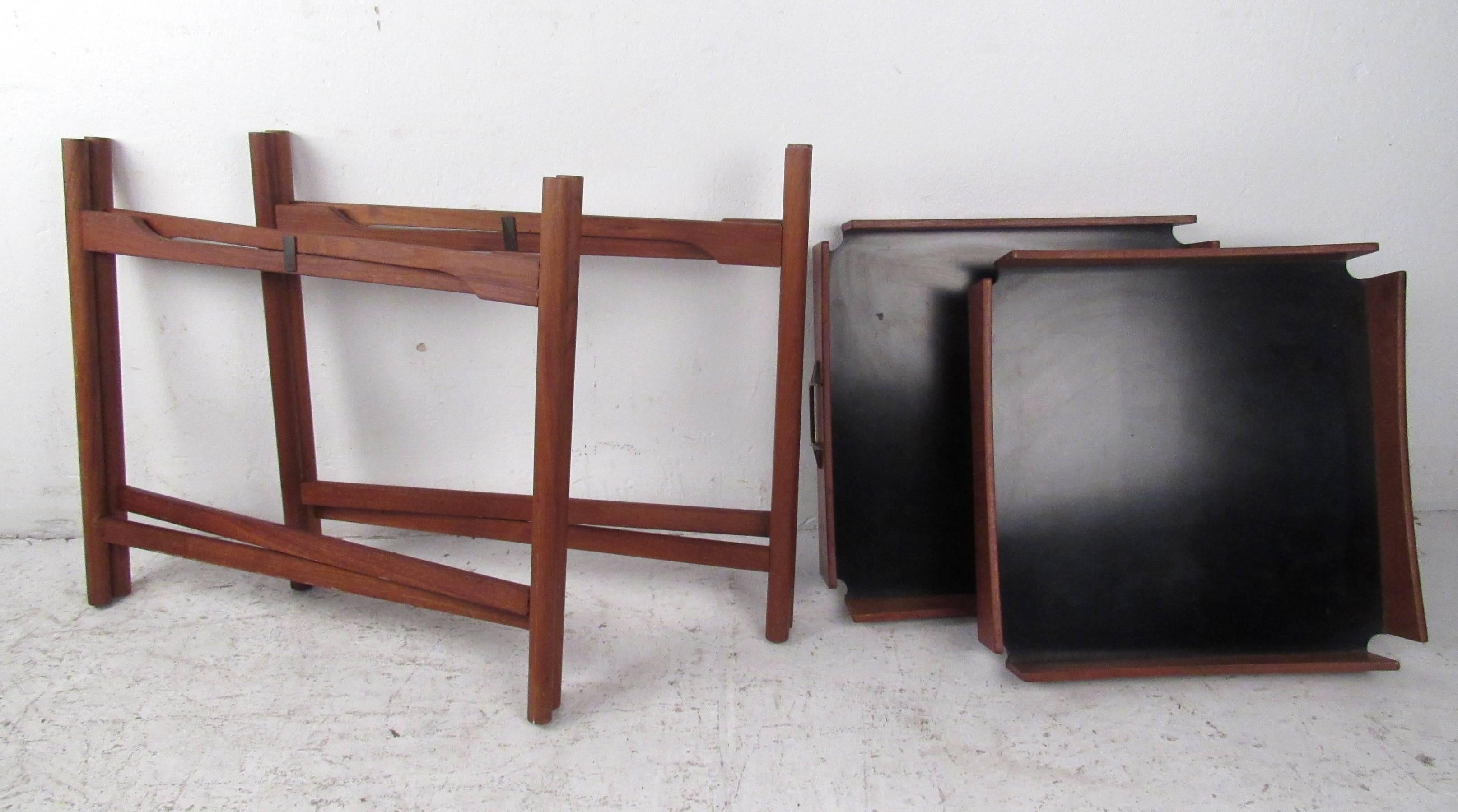 Wood Collapsible Teak Tray Tables Pair by Mogens Lysell For Sale