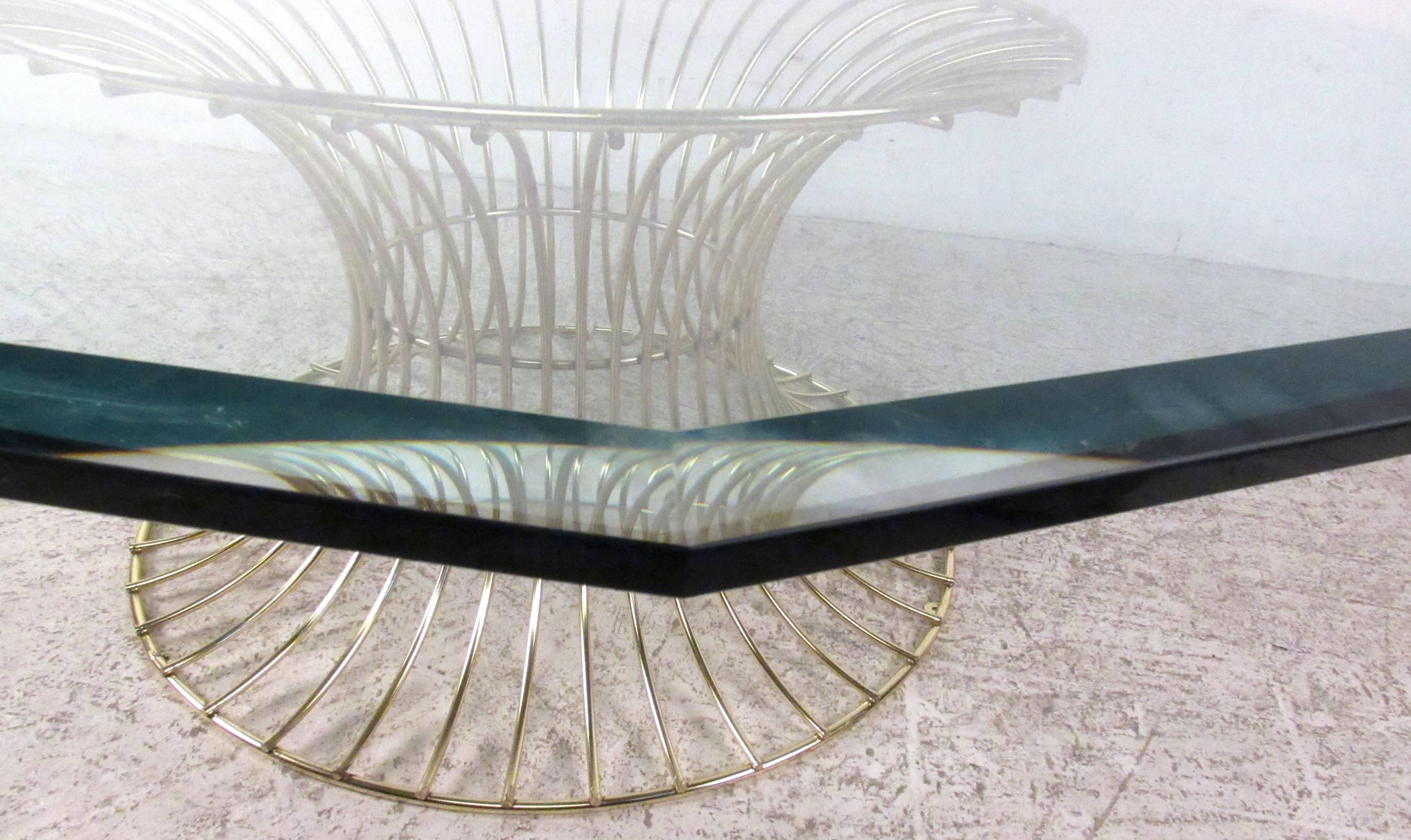Glass Mid-Century Platner Style Coffee Table For Sale